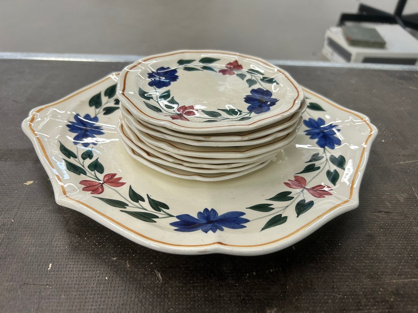Boerenbont design 418 gebaksschaal en bordjes set, Ophalen of Verzenden
