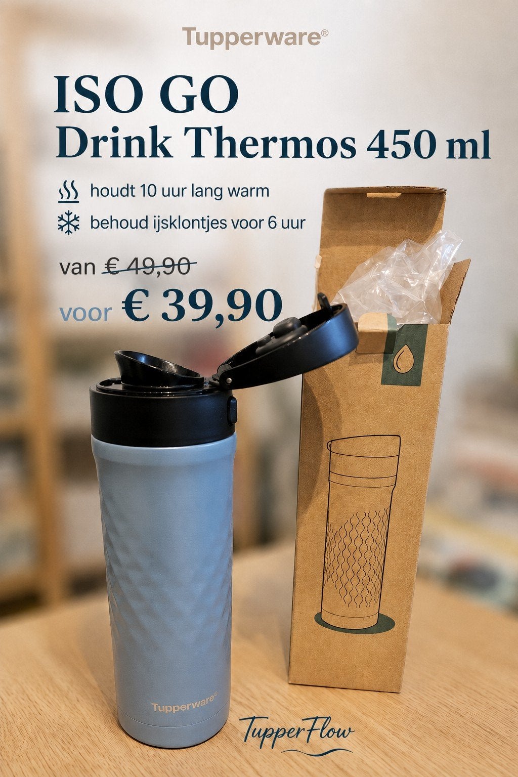 TUPPERWARE ISO GO Drink Thermos 450 ml - Thermos beker/fles, Ophalen of Verzenden, Nieuw, Overige typen