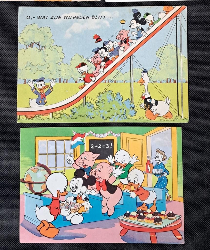 Donald Duck /Mickey Mouse Ansichtkaarten - 1954 en 1960, Verzamelen, Ophalen of Verzenden, 1940 tot 1960, Gelopen, Overige thema's