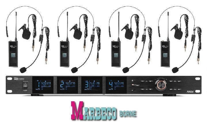 UHF Draadloze microfoonset, 4x 100-Kanaals, 4 Headsets