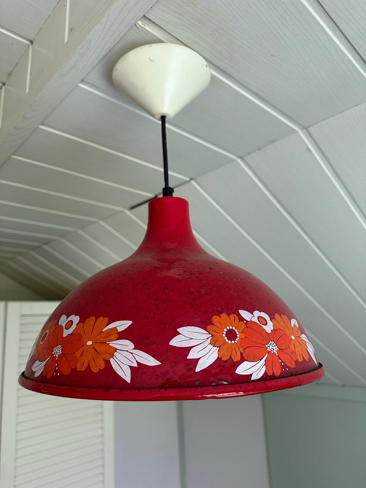 Vintage rode hanglamp met bloemmotief, Ophalen