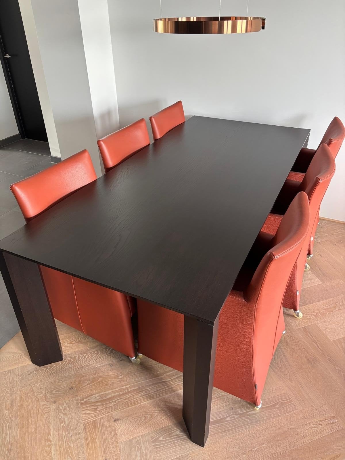 Eettafel Escape eiken choco met 6 stoelen Jade, Huis en Inrichting, Tafels | Eettafels, Ophalen, 100 tot 150 cm, Design, Eikenhout