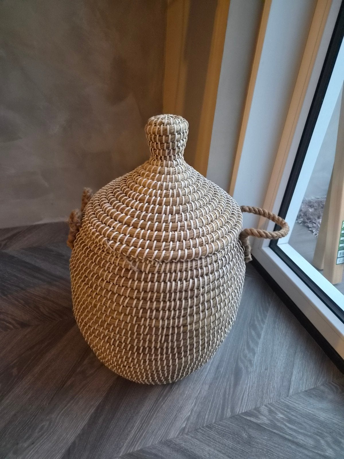Decoratieve Opbergmand met Deksel en Handvatten, Ophalen, Gebruikt, Mand, Rond