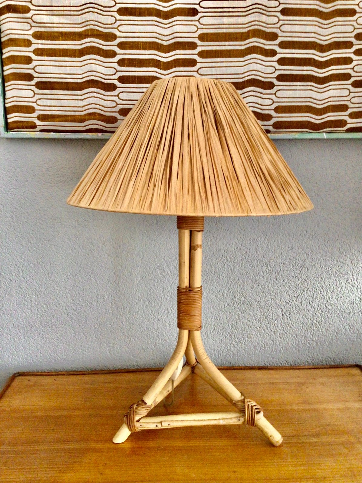 Grote Mid Century Bamboo Tafellamp, Ophalen of Verzenden