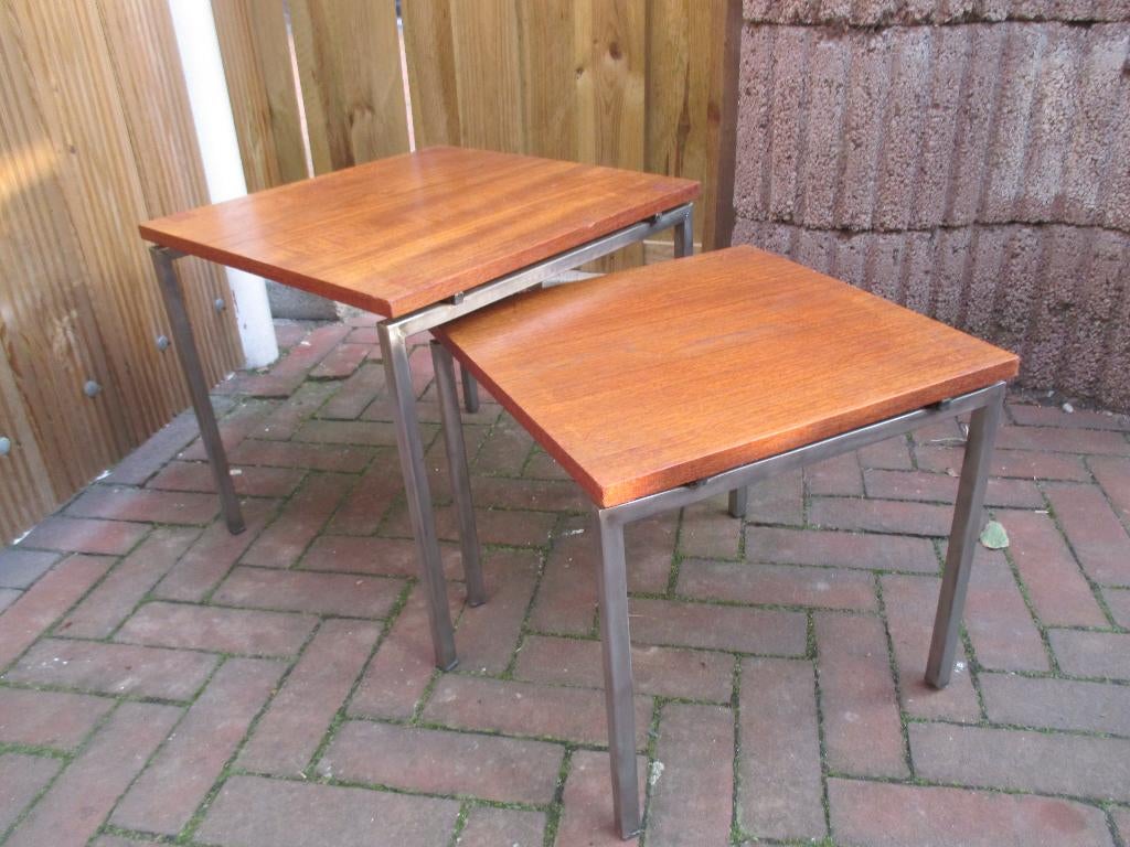 set jaren 60 70 design mimiset bijzet tafels retro vintage, Gebruikt, ?, Vintage, Hout