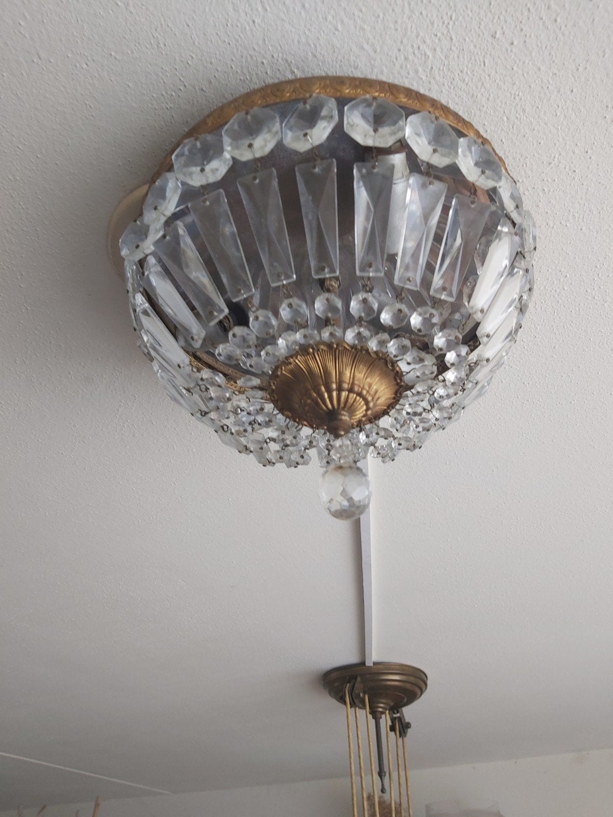Leuke bronzen kristallen plafonnière in zeer goede staat, Ophalen of Verzenden, Zo goed als nieuw