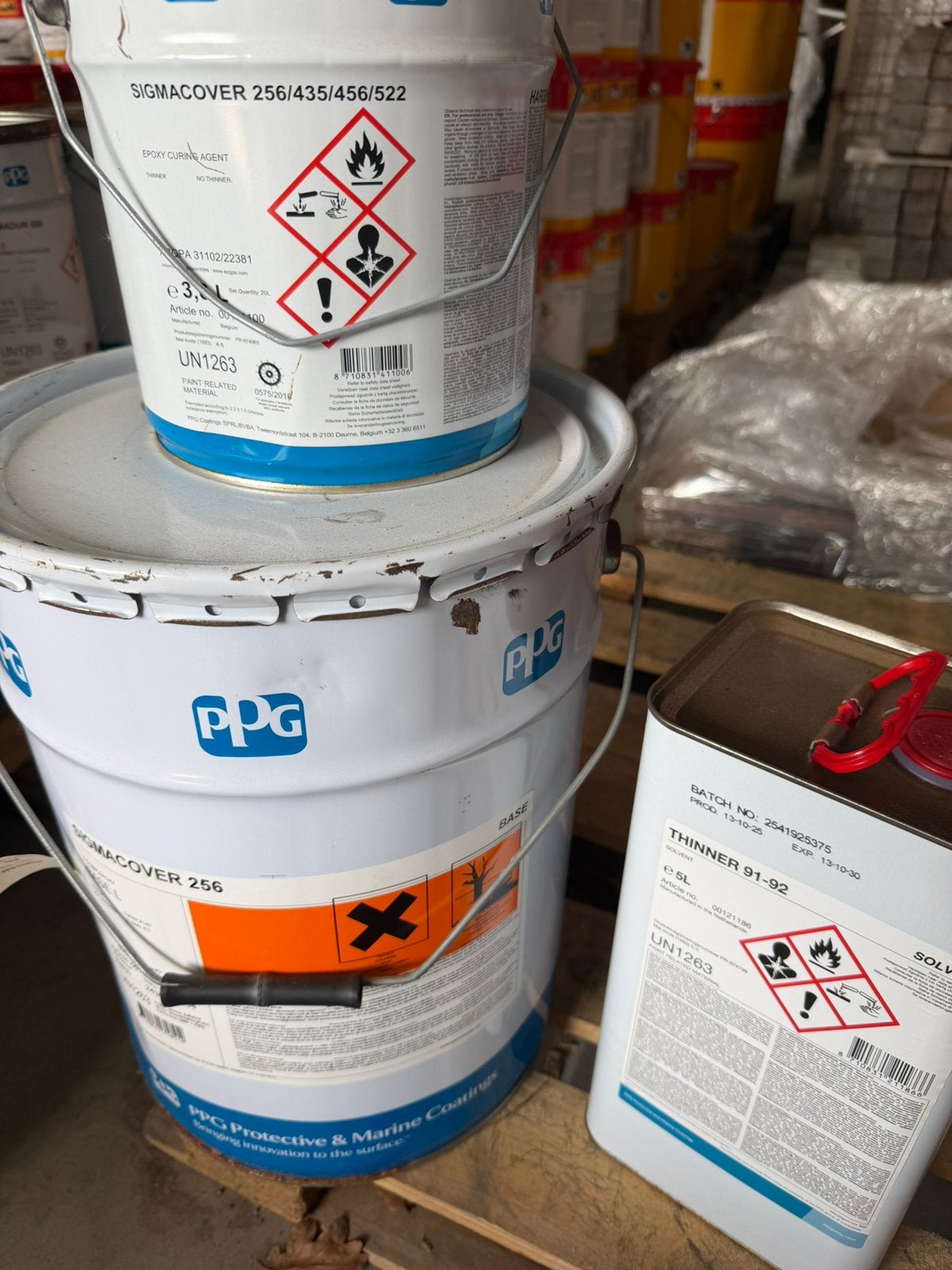 VLOERCOATING 2K Sigmavover 256 in Ral 7038 Grijs 7 x 20 ltr., 20 liter of meer, Ophalen, Zo goed als nieuw, Grijs