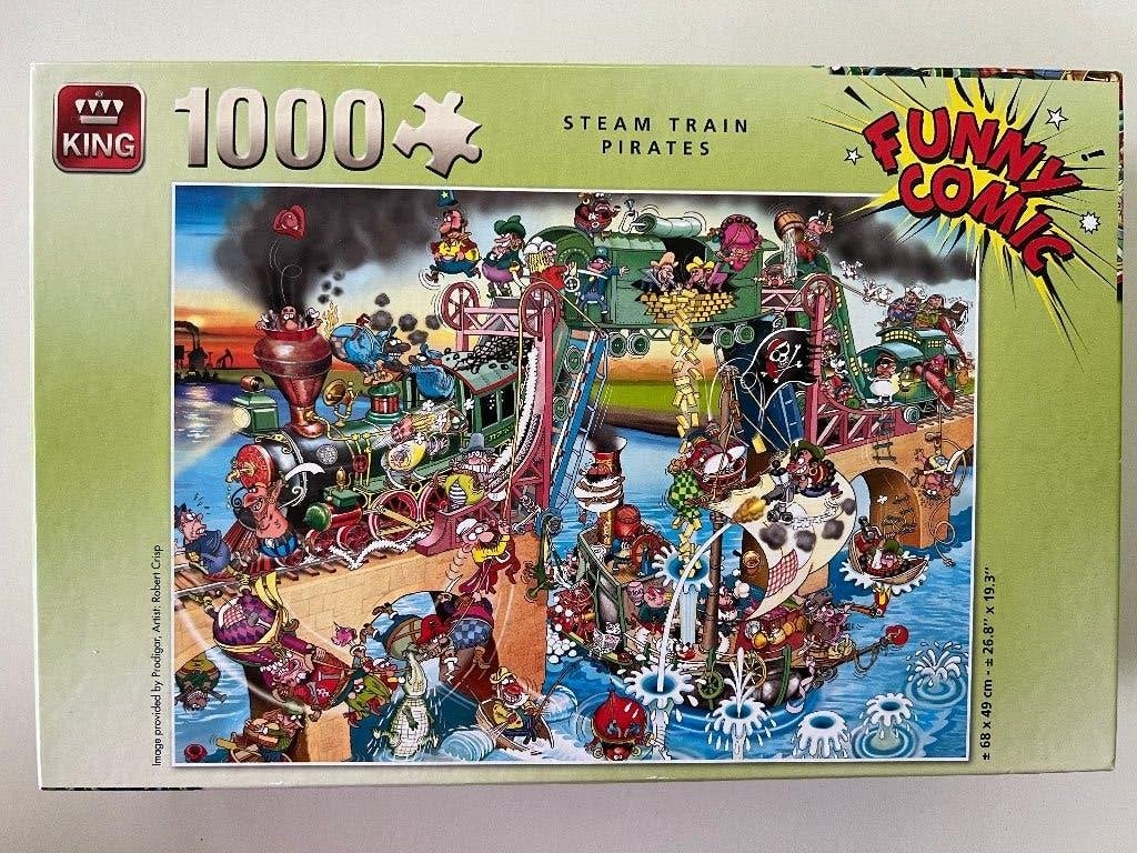 King Funny Comic Puzzel - Stoomtrein Piraten 1000 stukjes, Ophalen of Verzenden, 500 t/m 1500 stukjes, Gebruikt, Legpuzzel