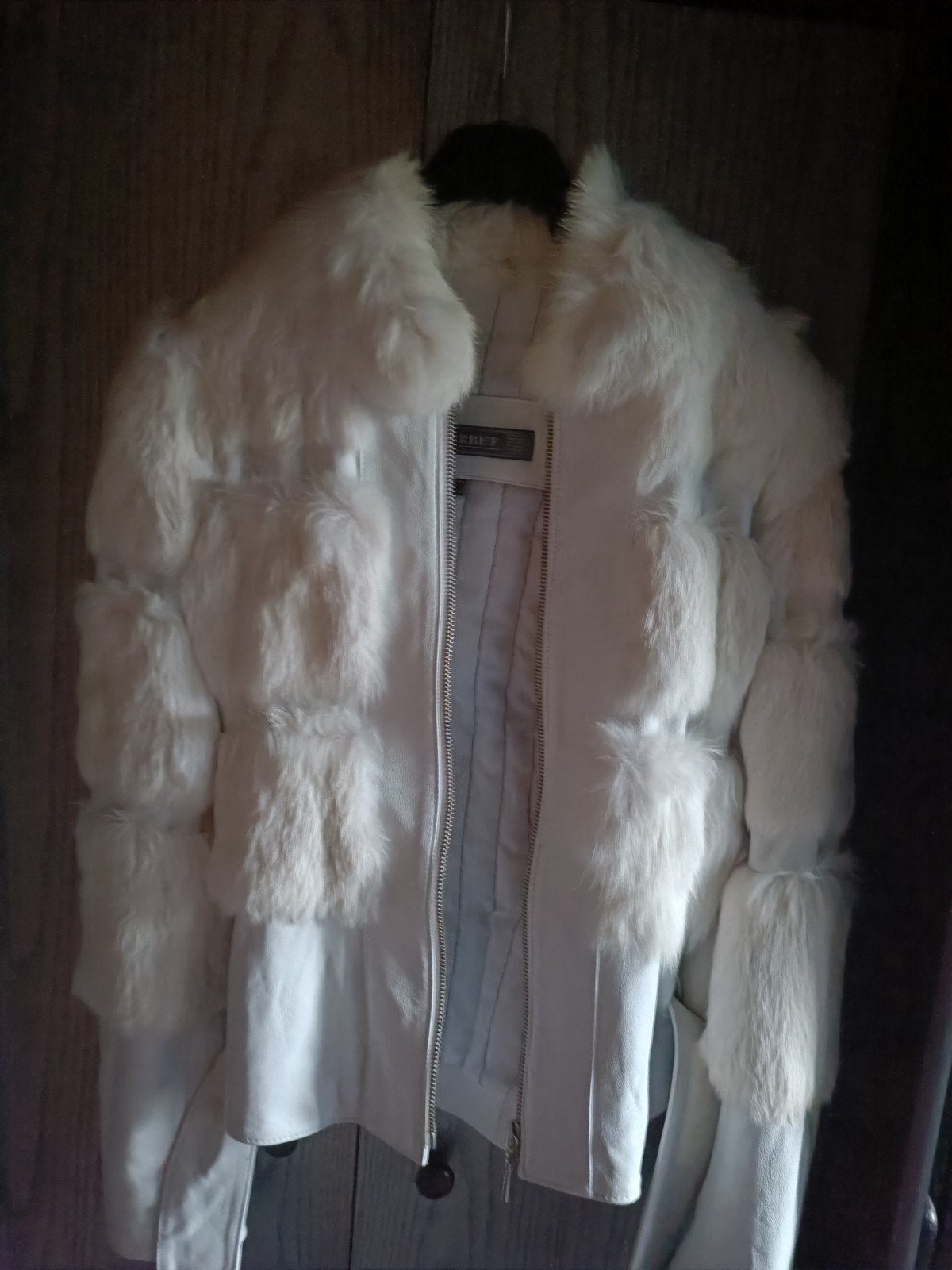 Witte leren jas met bontdetails, Maat 38/40 (M), Wit, Ophalen of Verzenden, Onbekend