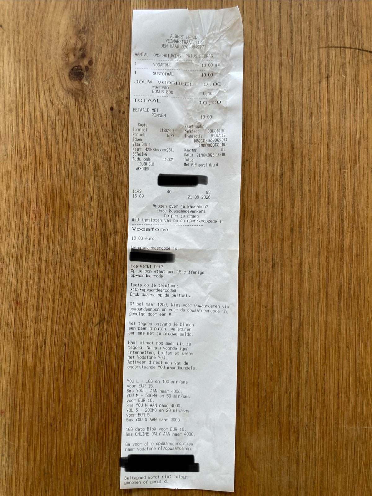 Beltegoed Vodafone, waarde €10, Telecommunicatie, Prepaidkaarten en Simkaarten, Ophalen, Nieuw, Vodafone, Prepaidkaart