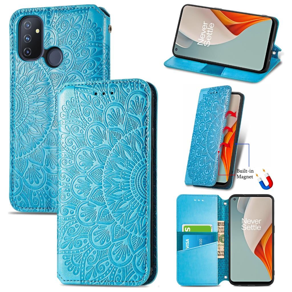 Luxe PU Lederen Wallet Case Set for OnePlus Nord N100 _Blauw, Verzenden, Nieuw, Hoesje of Tasje