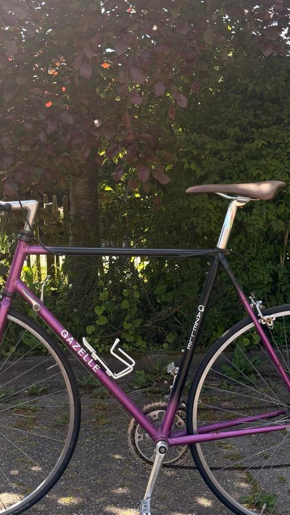Vintage Gazelle Champion racefiets paars/zwart, stalen frame, Fietsen en Brommers, Fietsen | Racefietsen, Ophalen, 28 inch, Gebruikt