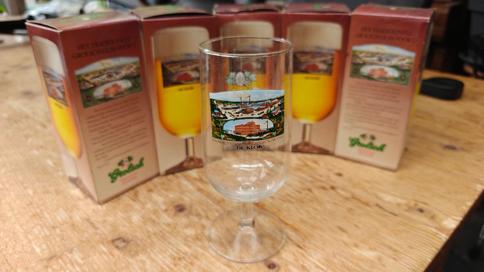 6 stuks origineel Grolsch Burgermeester glas de Klok, Ophalen of Verzenden, Bierglas