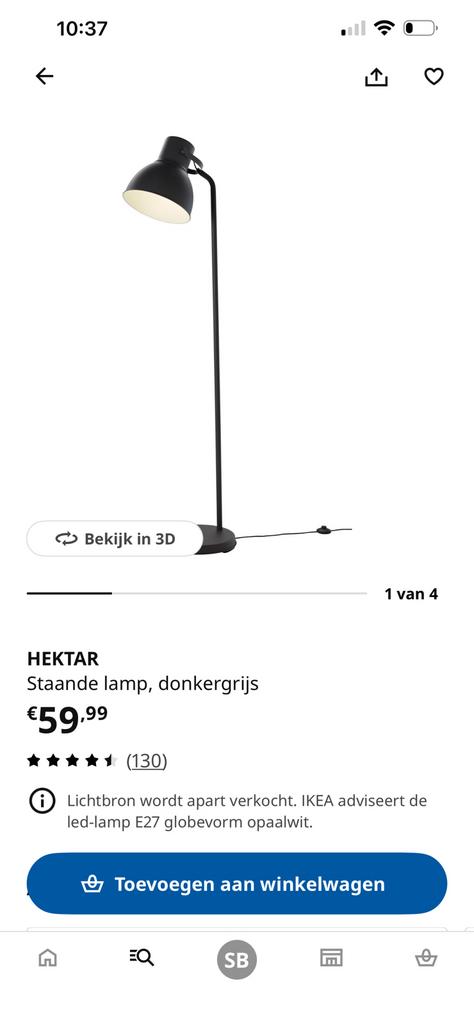 Ikea Staande Lamp - Donkergrijs/Zwart, Huis en Inrichting, Ophalen of Verzenden, Zo goed als nieuw, Metaal, 100 tot 150 cm