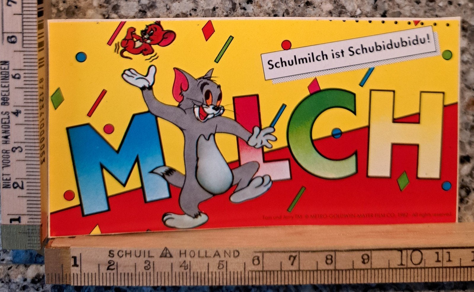 Vintage sticker strip Tom and Jerry Milch Duits, Ophalen of Verzenden, Zo goed als nieuw