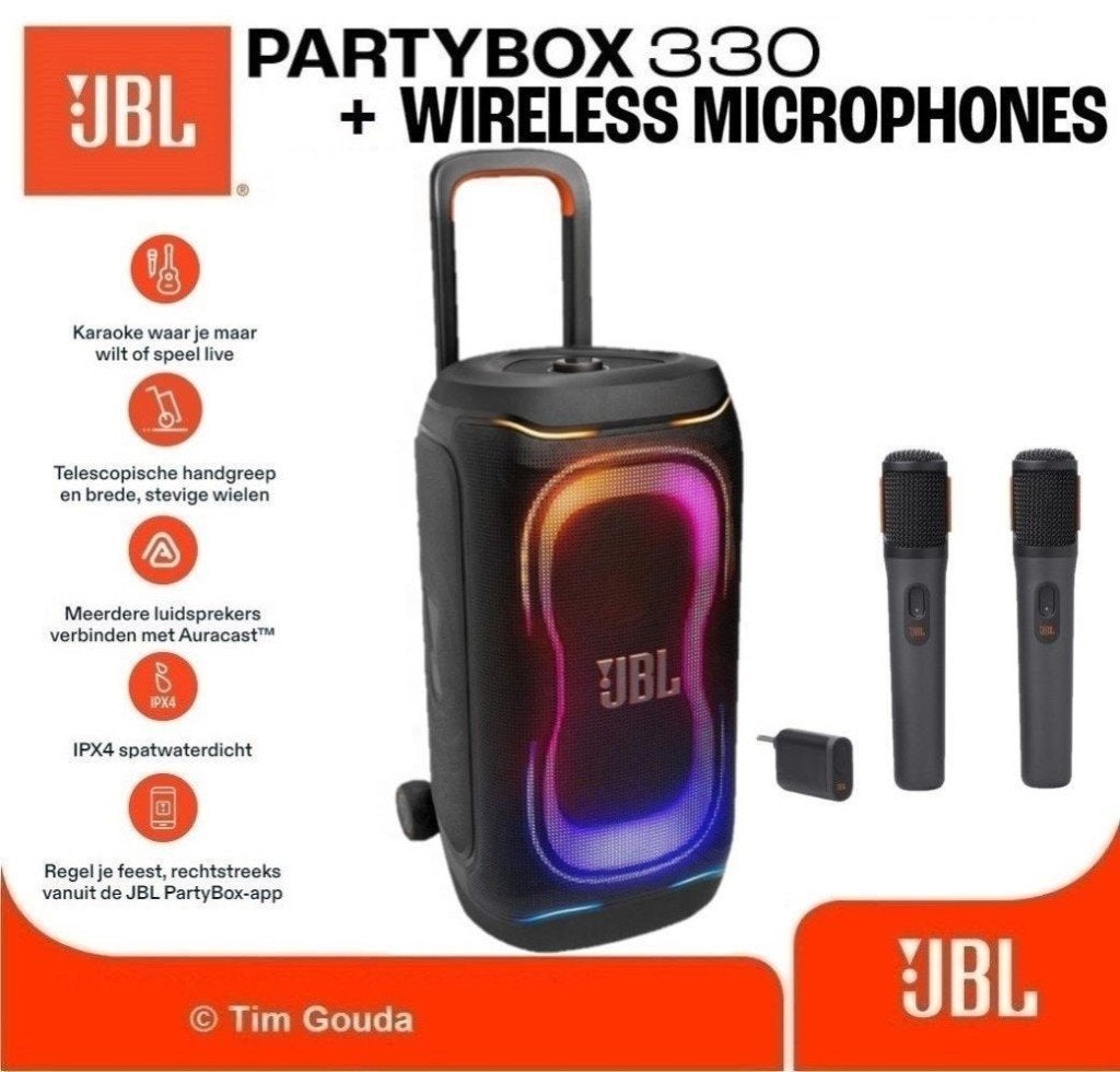 ✅ JBL Partybox 330 + Wireless Microfoon set - NIEUW, 150 watt of meer, JBL, Party speaker, Nieuw