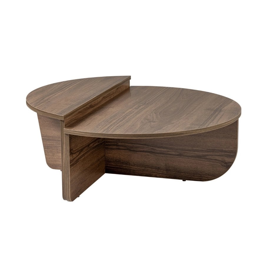 Asir | Koffietafel | Okkernoot - 90 x 90 x 35 cm, Modern, Halfrond, Walnoot, 50 tot 100 cm, Nieuw, Overige vormen