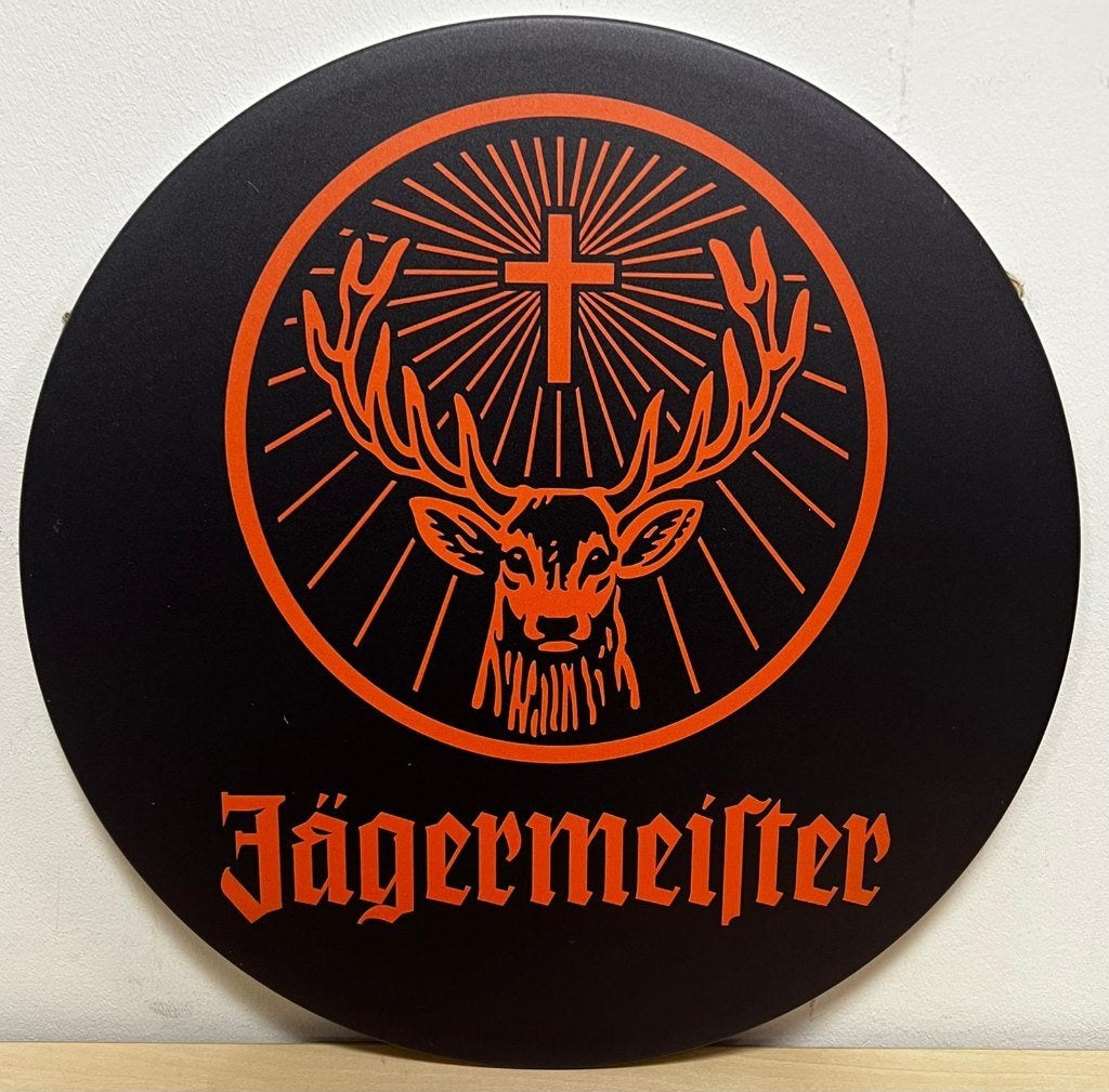 Jagermeister logo rond reclamebord van metaal wandbord deco, Verzamelen, Merken en Reclamevoorwerpen, Reclamebord, Info@deconoord.nl