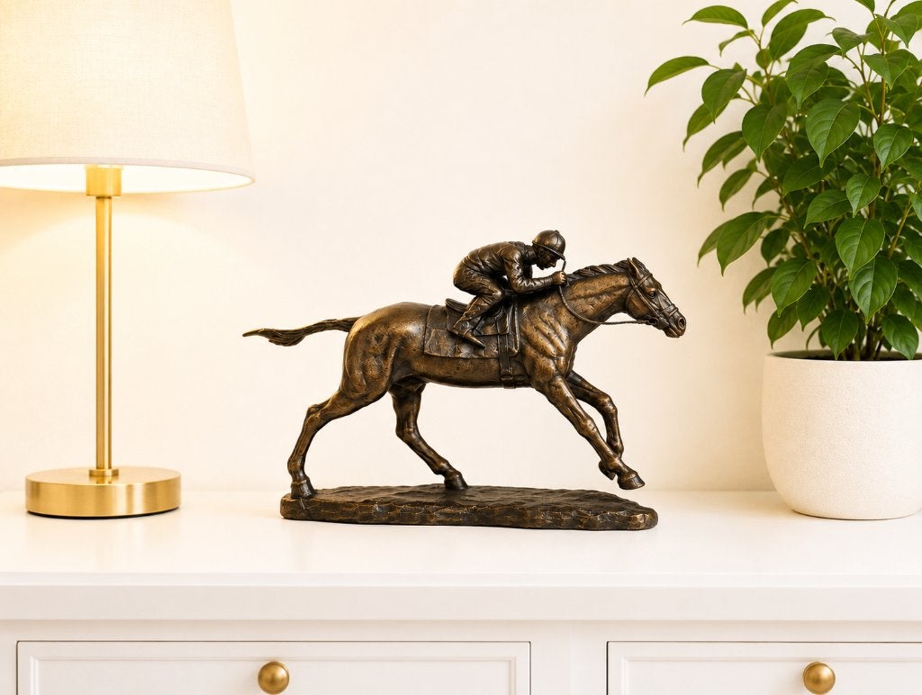 JOCKEY MET PAARD / beeld / brons, Ophalen of Verzenden, Paard, Beeldje of Figuurtje