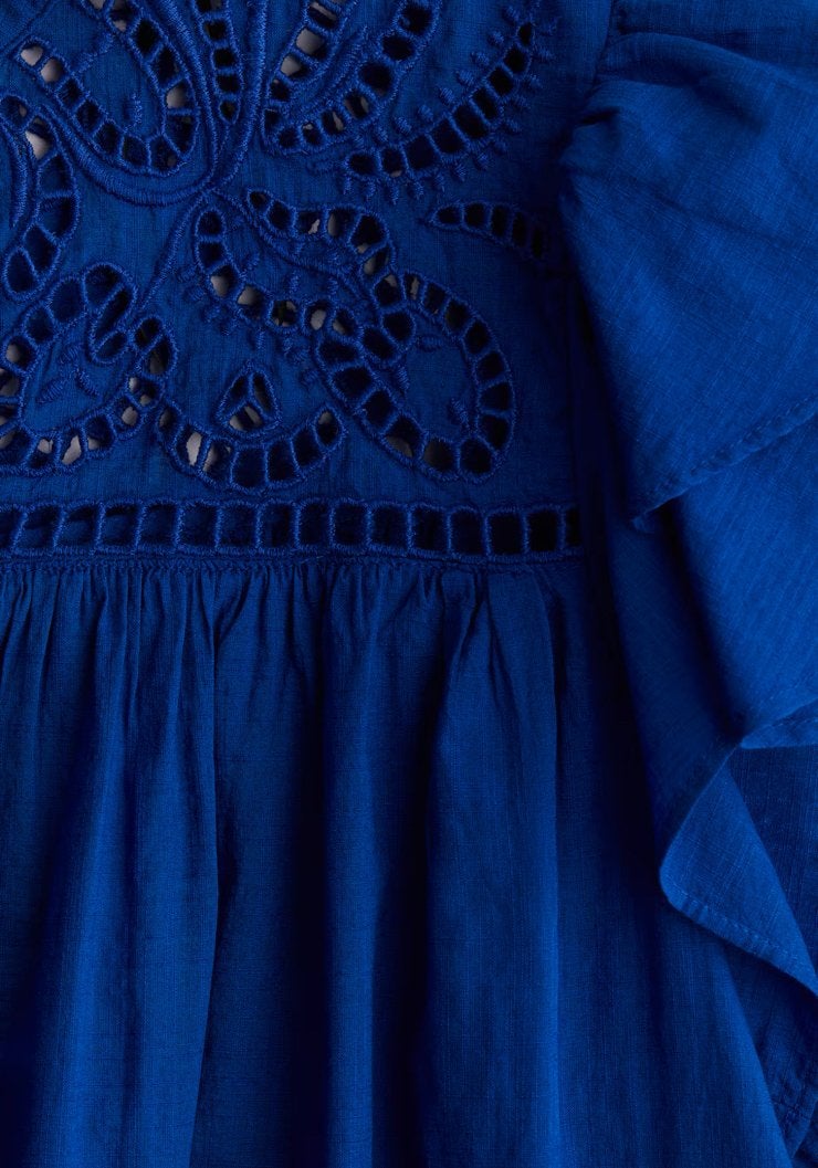 New- Helderblauw Jurk met Volatmouwtjes Size S/ 100% koton, Kleding | Dames, Ophalen of Verzenden, Nieuw, Maat 36 (S), Boven de knie