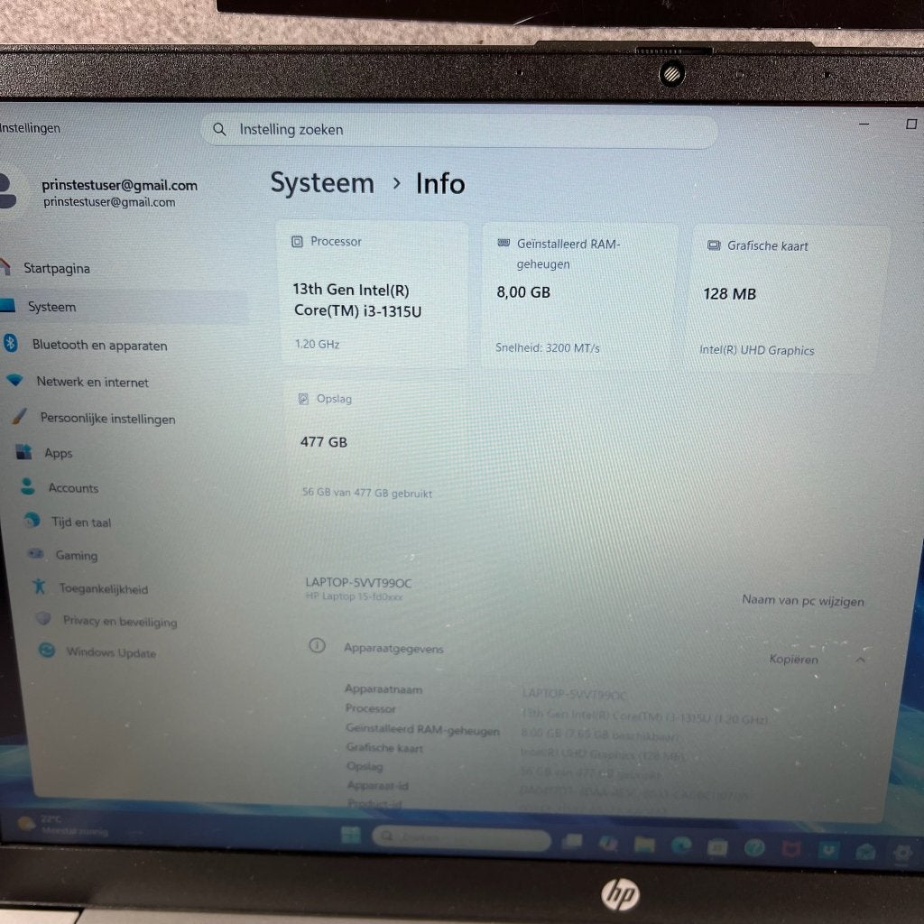 Laptop HP I3 Core- 13th gen | 8GB | 500GB SSD | 15" | 407905, Computers en Software, Windows Laptops, Hp, Gebruikt, 2 tot 3 Ghz
