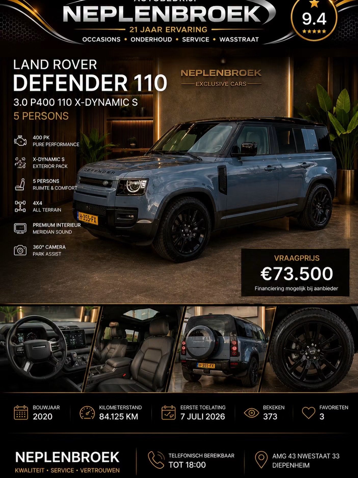 Land Rover Defender 110 3.0 P400 110 X-Dynamic S 5 Persoons, Auto's, Land Rover, Automaat, Gebruikt, Blauw, 2996 cc