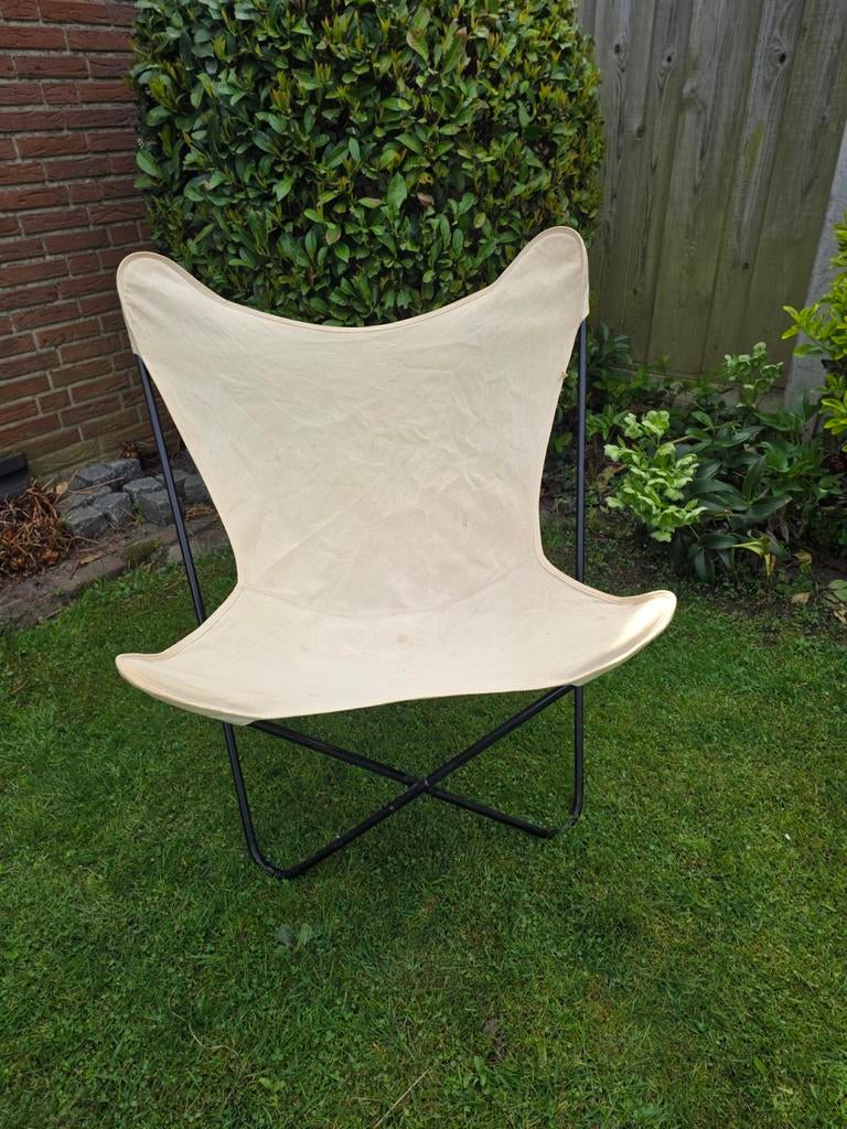 Vlinderstoel met katoenen zitkleed, Caravans en Kamperen, Ophalen of Verzenden, Gebruikt, Campingstoel