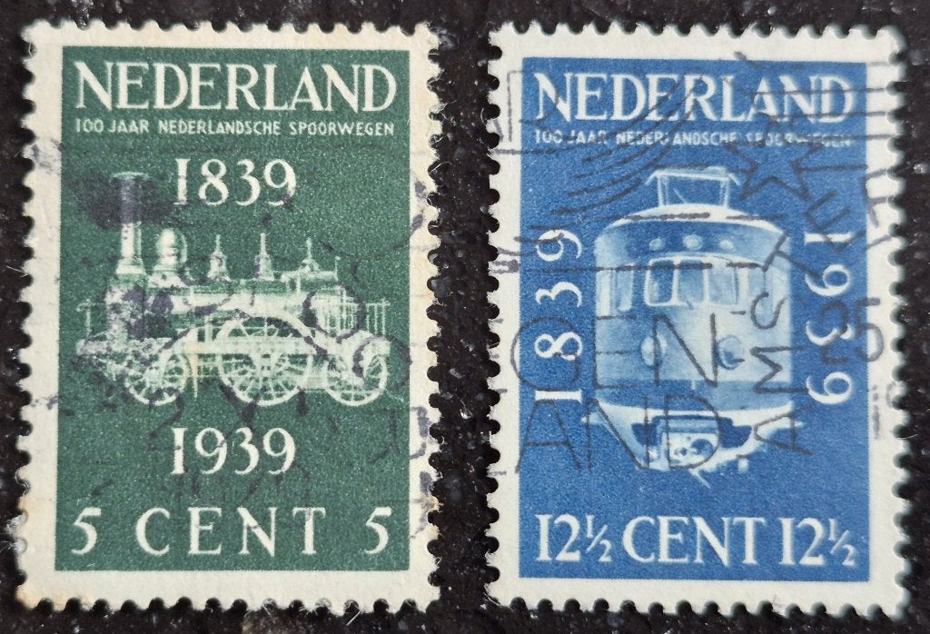 POSTZEGELS NEDERLAND 1939 100 JR SPOORWEGEN, Postzegels en Munten, Verzenden, T/m 1940, Gestempeld