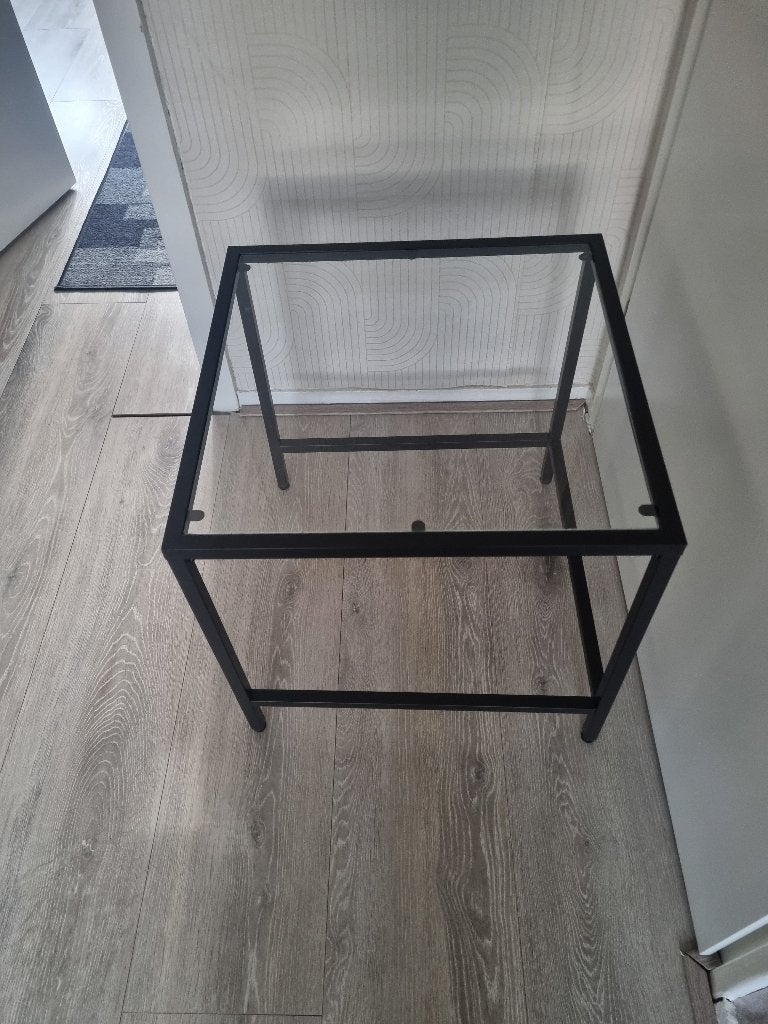 bijzettafel, Huis en Inrichting, Minder dan 55 cm, Gebruikt, Vierkant, Glas