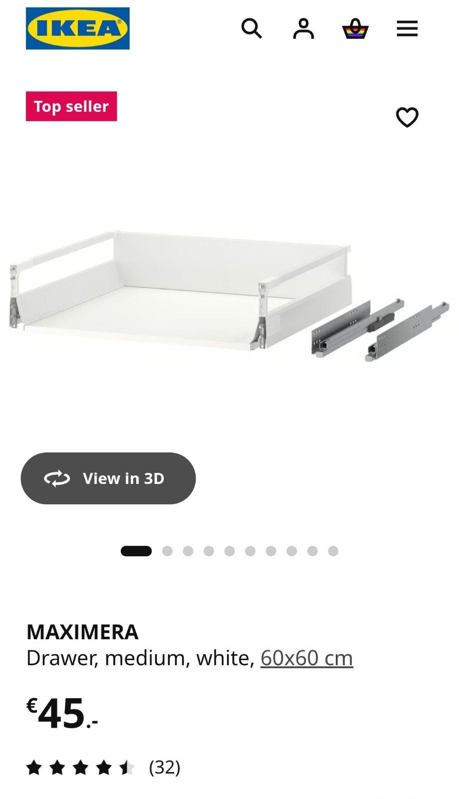 IKEA MAXIMERA Lade, medium, wit, 60x60 cm, Ophalen, Zo goed als nieuw