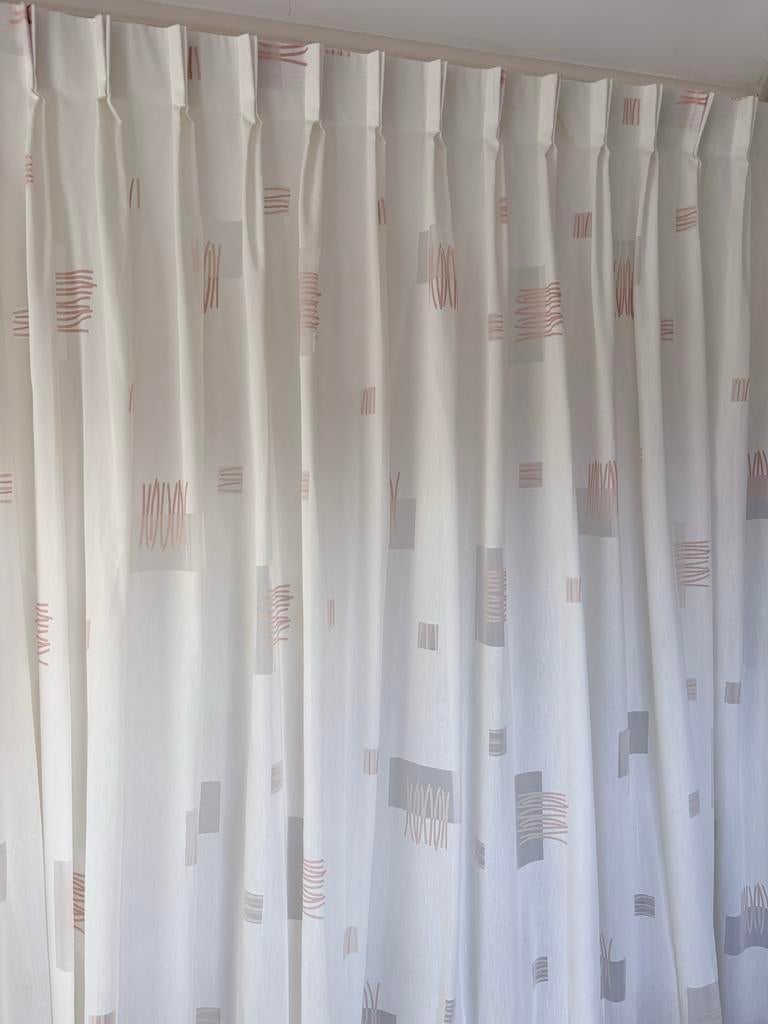 8271 Gordijn inbetween vitrage gebroken wit 210x252 cm, Ophalen of Verzenden, Gebruikt, Crème, 200 cm of meer
