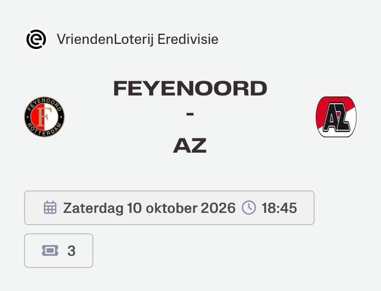 TE KOOP | 3x | tickets | kaarten | Feyenoord - AZ, Losse kaart, Drie personen of meer, Oktober