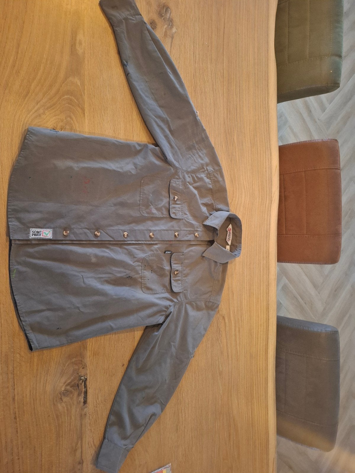 grijze scouts scoutingbliuse maat 152, Verzamelen, Scouting, Ophalen of Verzenden, Gebruikt, Kleding