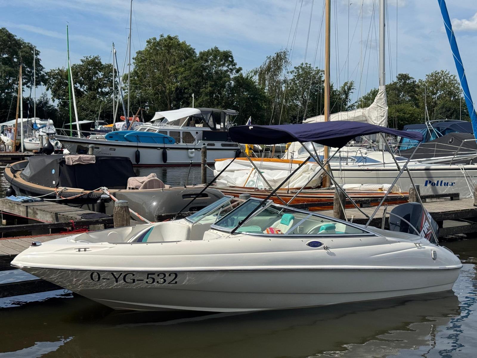 Fibrafort style 190 evinrude ram 225, Watersport en Boten, Speedboten, Ophalen, Gebruikt, 200 pk of meer, Elektrische start