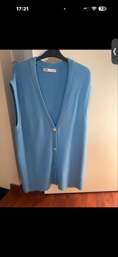 Zara lang vest met strass knopen in maat M, Ophalen of Verzenden, Zo goed als nieuw, Maat 38/40 (M), Blauw