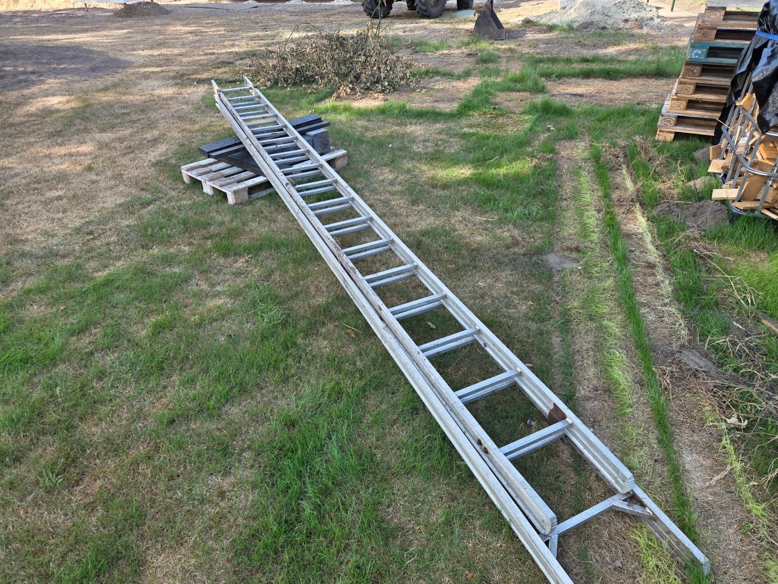 Aluminium schuifladder 2x17, Ophalen, Gebruikt, Ladder, Opvouwbaar of Inschuifbaar