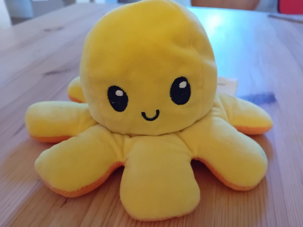 Octopus Mood omkeerbaar, boos blij knuffel, Overige merken, Geel, Overige typen, Ophalen of Verzenden