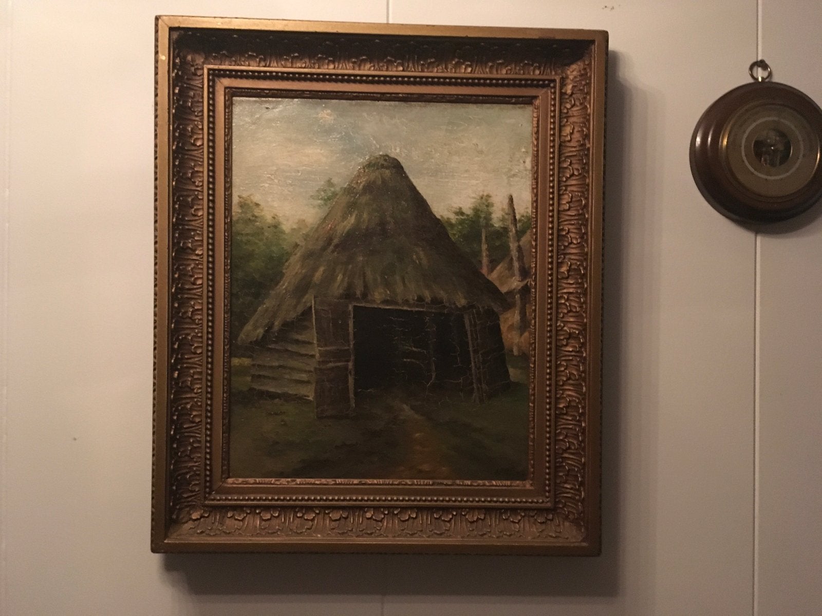 Antiek Schilderij Schaapskooi - Olieverf op Paneel, Antiek en Kunst, Paneel, Ophalen of Verzenden, Landschap, Olieverf