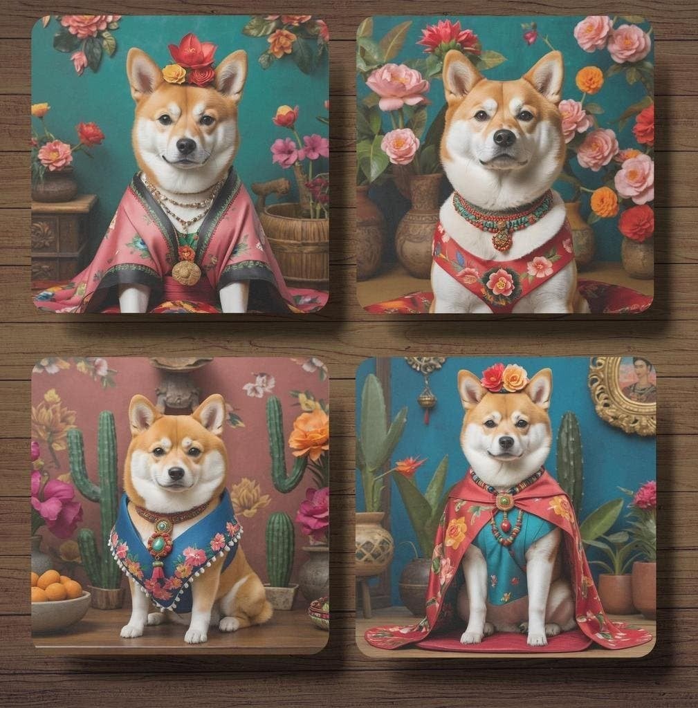 Shiba Frida Kahlo onderzetters met houder, Verzenden, Nieuw, Met houder