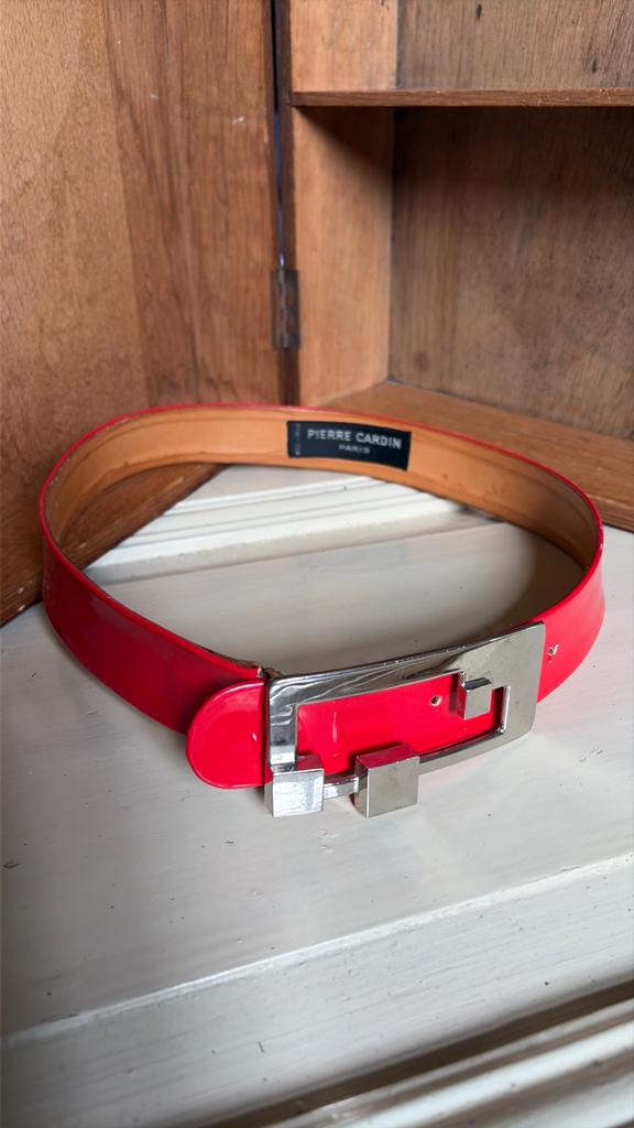 Pierre Cardin rode lakleren riem Vintage, 80 tot 90 cm, 3 tot 5 cm, Echt leder, Ophalen of Verzenden