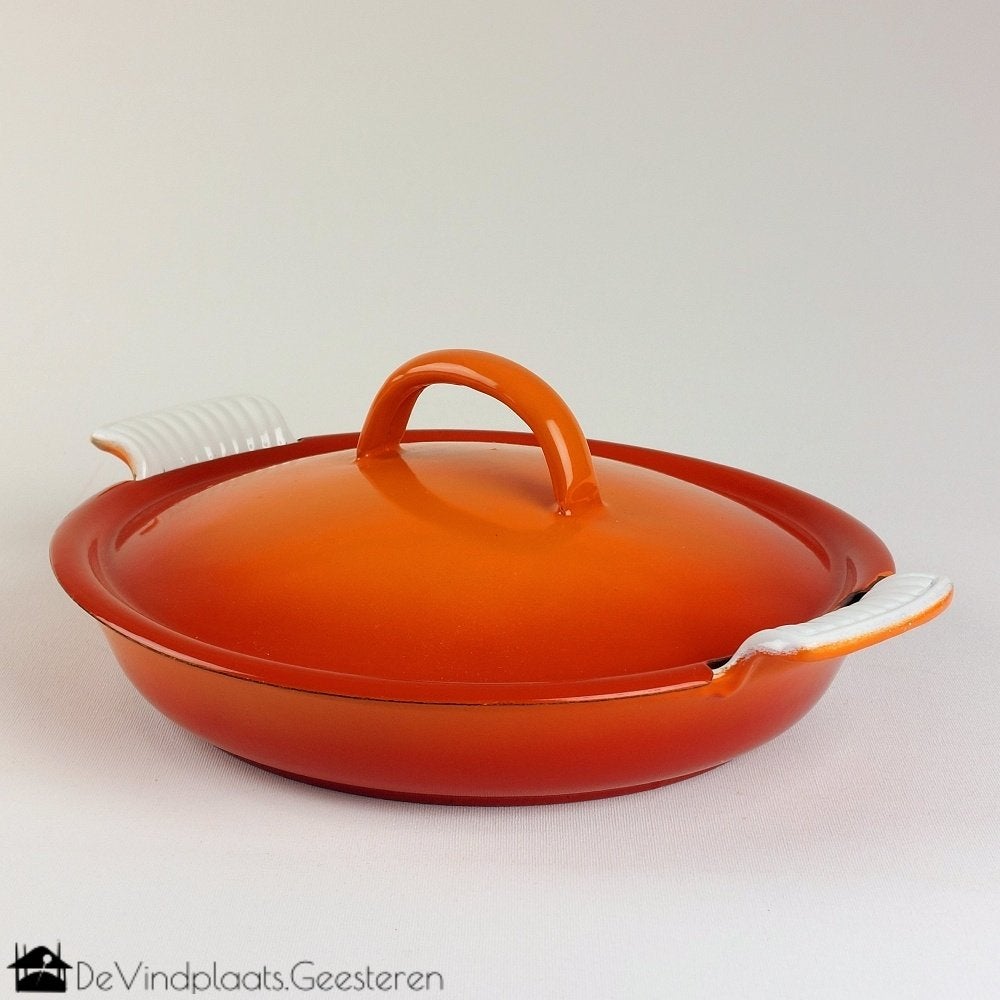 Vintage oranje gietijzeren ovenschaal, Ophalen of Verzenden, Huis en Inrichting