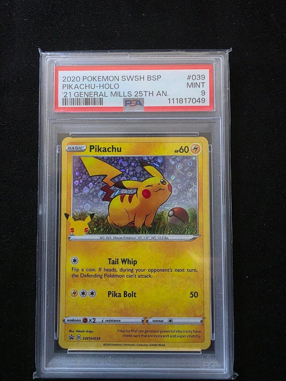 Pikachu SWSH039 Holo PSA 9 – 25th Anniversary, Hobby en Vrije tijd, Ophalen of Verzenden, Zo goed als nieuw, Losse kaart, Foil