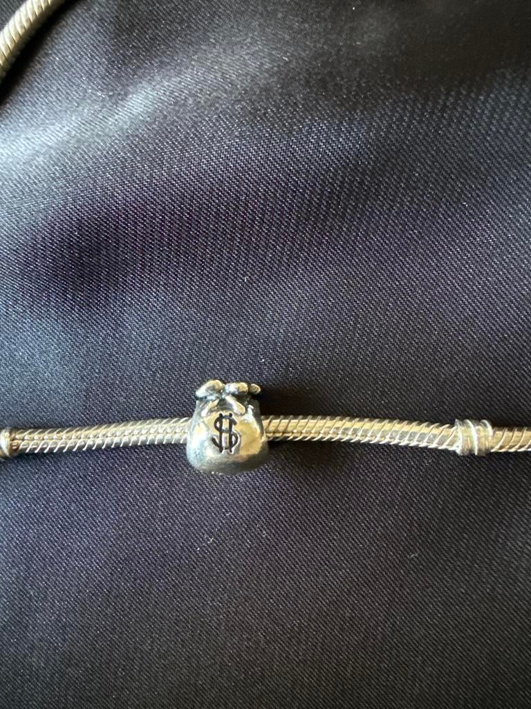 Pandora bedel zilver zak geld, Gebruikt, Pandora, Ophalen of Verzenden, 1 bedel