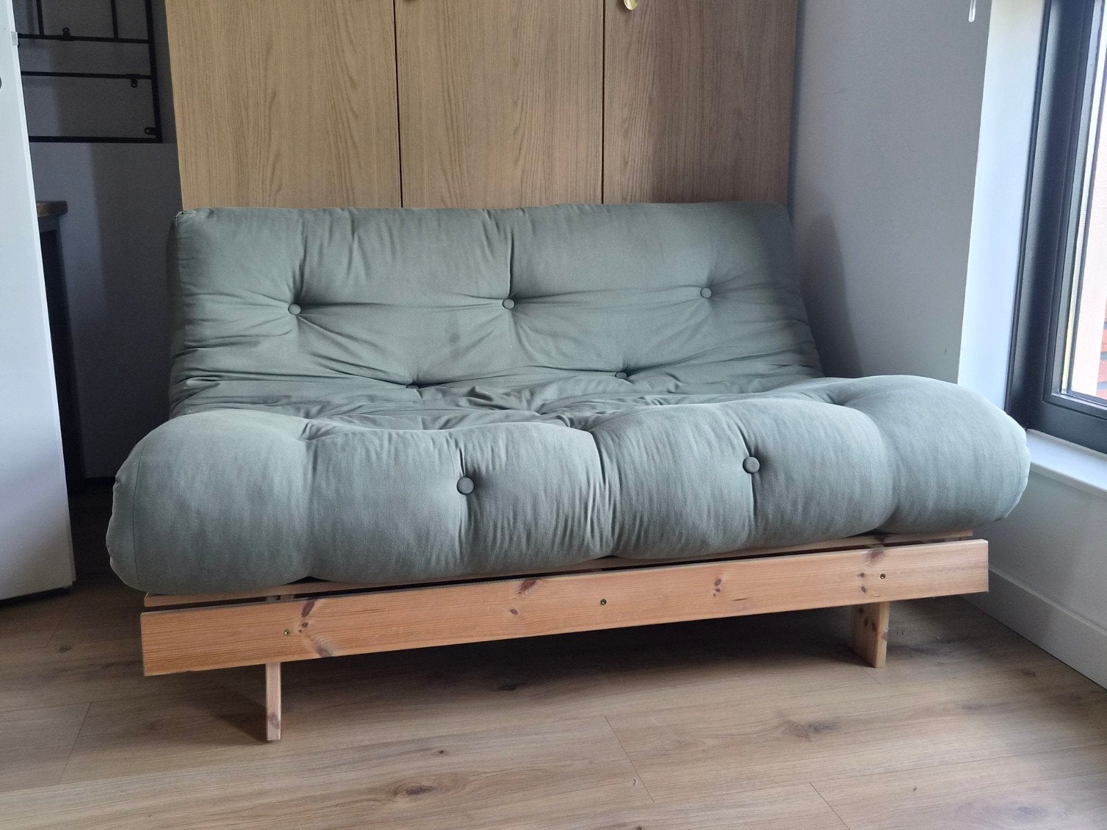 Karup futon slaapbank - Groen - 140, Ophalen, Gebruikt, Tweepersoons, 140 cm