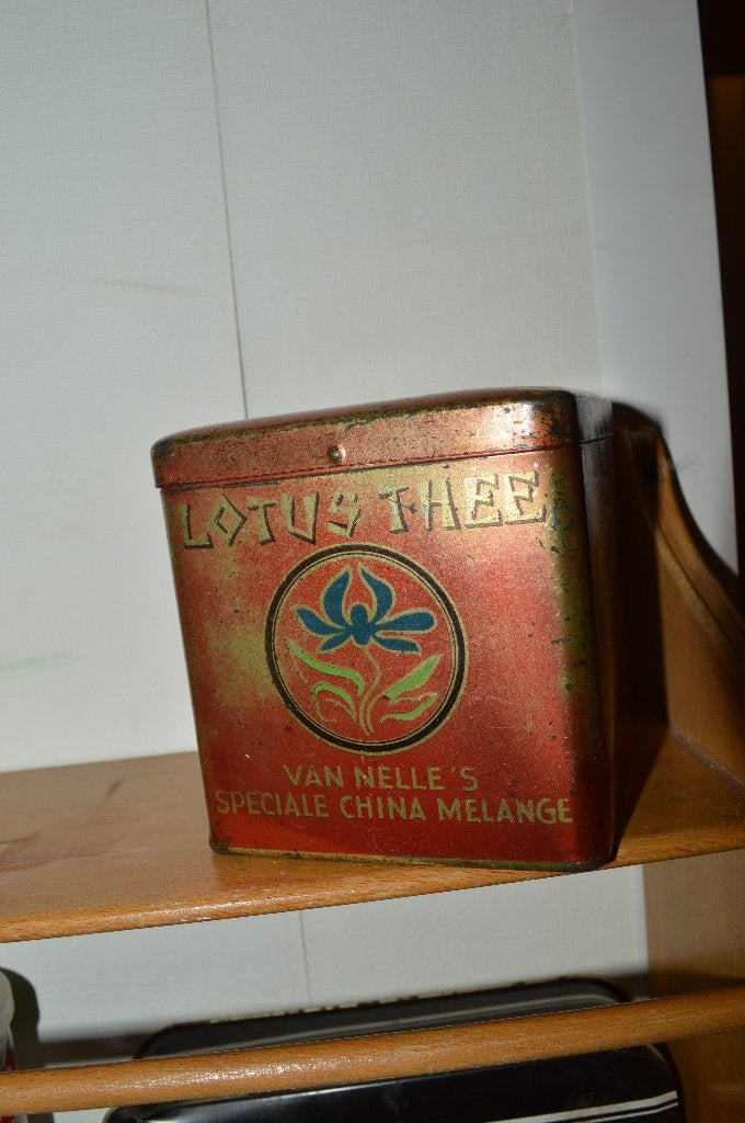 Vintage Van Nelle Lotus Thee Blik - Speciale China Melange, Verzamelen, Ophalen of Verzenden, Gebruikt, Thee, Van Nelle