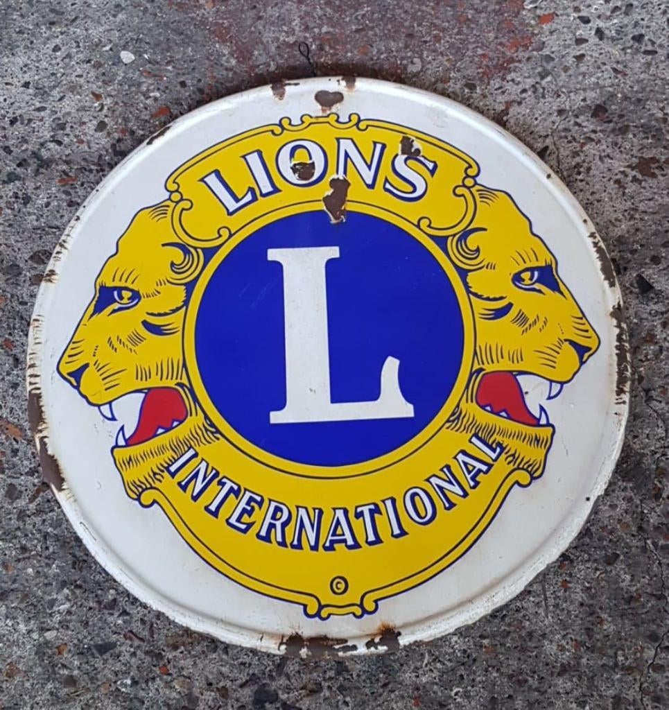 Lions international oud emaillen reclame decoratie bord, Ophalen of Verzenden, Gebruikt, Reclamebord