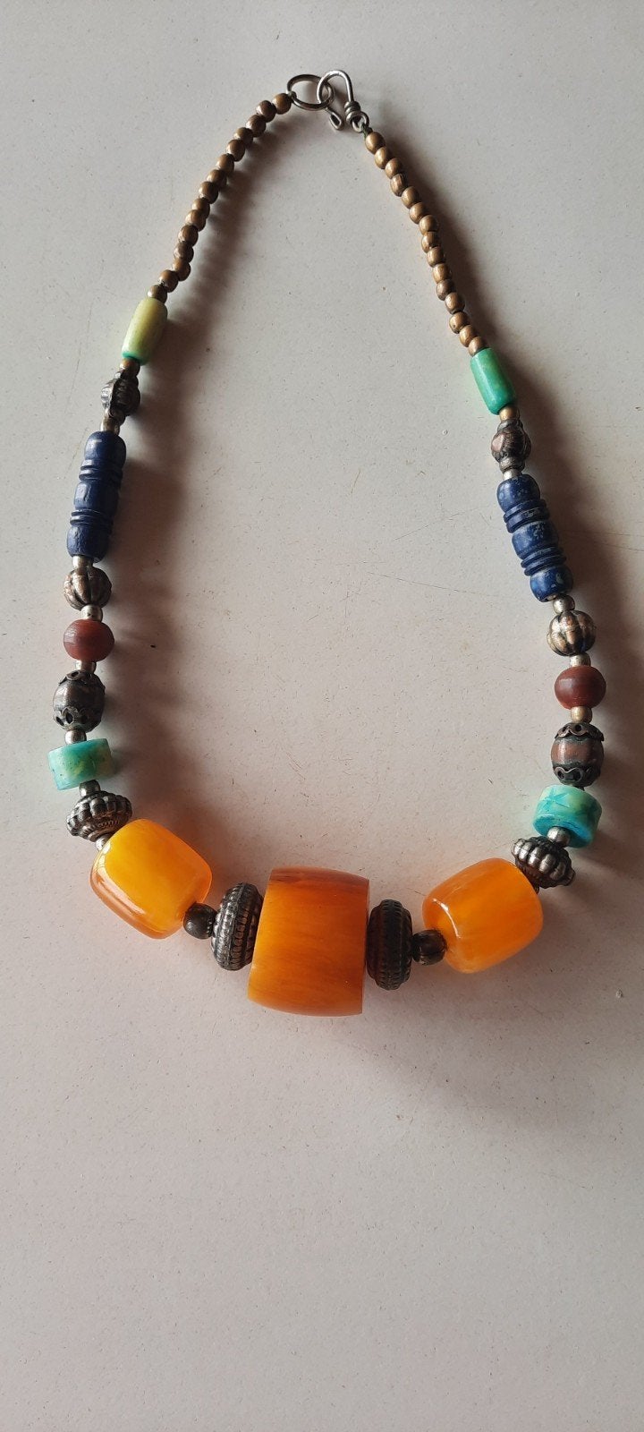 Antieke Etnische Tribal Ketting met Barnsteen, Ophalen of Verzenden, Overige materialen, Ketting, Met edelsteen