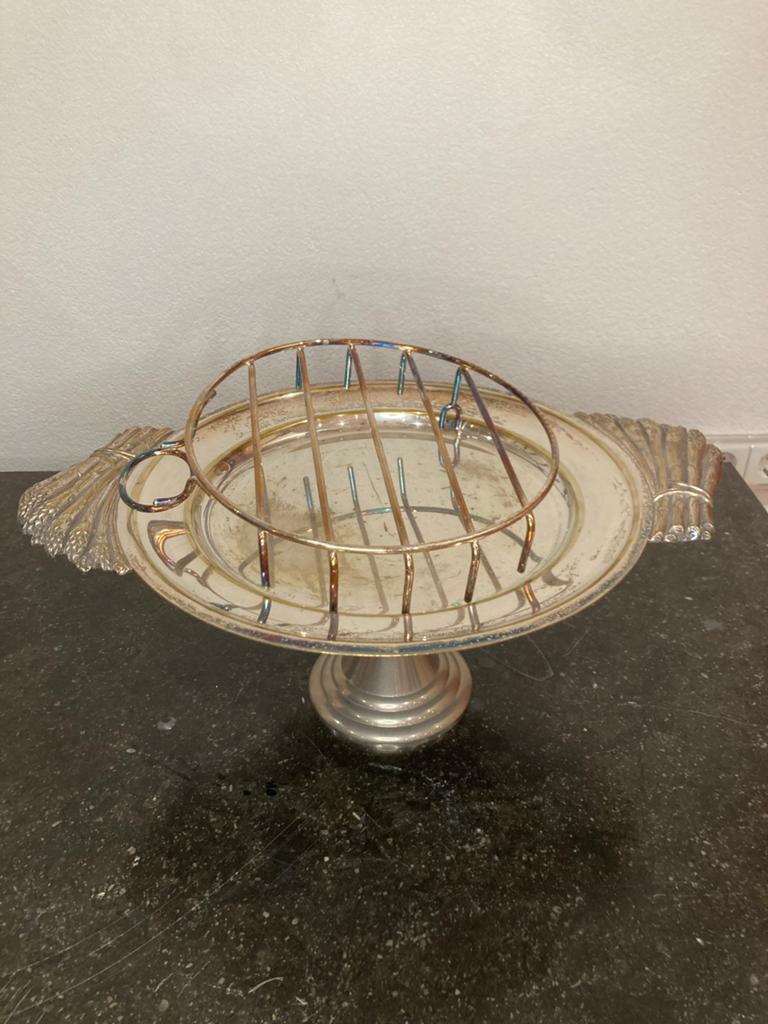 Verzilverde asperge schaal met rooster, en los plateau, Ophalen