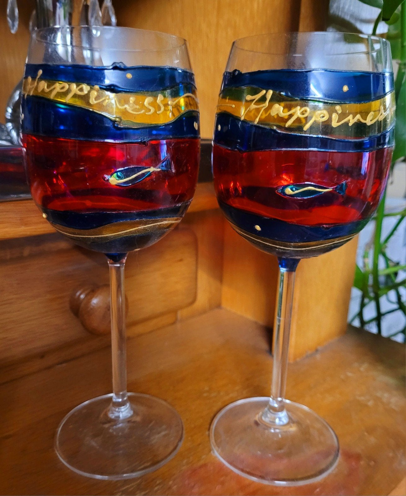 Set van 2 handgeschilderde wijnglazen 'Happiness', Ophalen of Verzenden