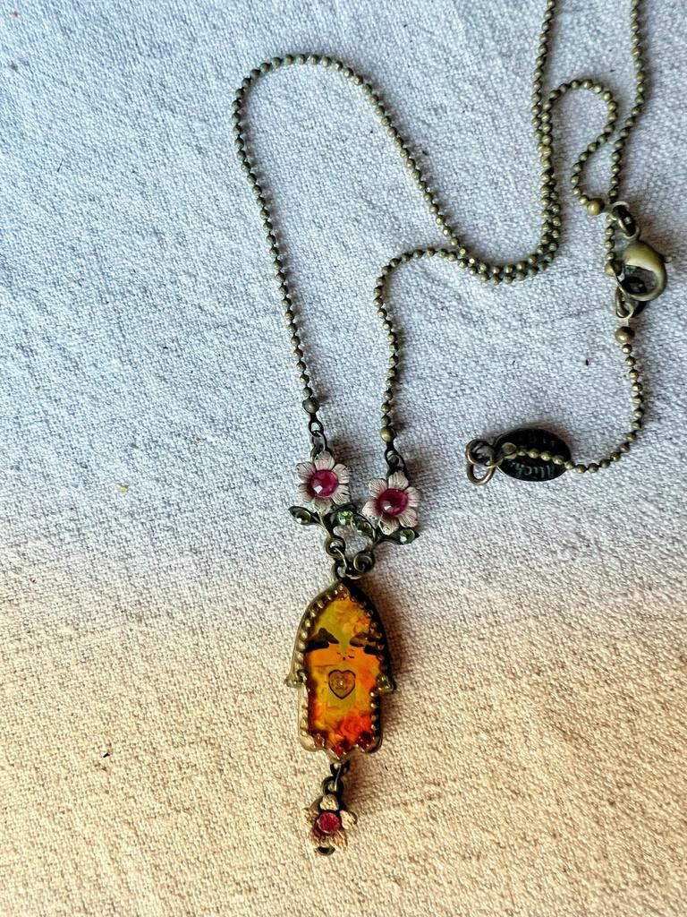 Vintage Michal Negrin Hamsa ketting met Swarovski kristallen, Sieraden, Tassen en Uiterlijk, Gebruikt, Overige kleuren, Ophalen of Verzenden